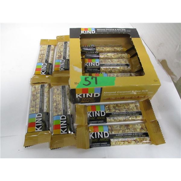 SHELF PULLS (AS IS):  KIND ALMOND CARAMEL BARS (APPROX 8) (DATED)