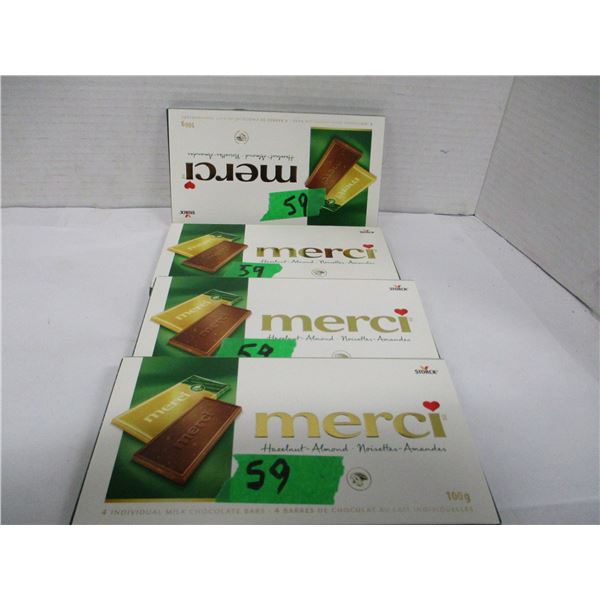 SHELF PULLS (AS IS):  MERCI HAZELNUT & ALMOND BARS (4 X 100G) (DATED)