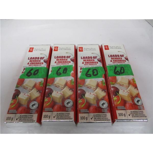 SHELF PULLS (AS IS):  LOADS OF BERRIES, CHERRIES & CHOCOLATE BARS (4 X 100G BARS) (DATED)