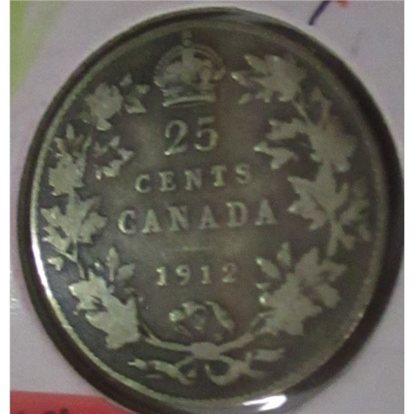 1912 CANADA KING GEORGE V SILVER QUARTER