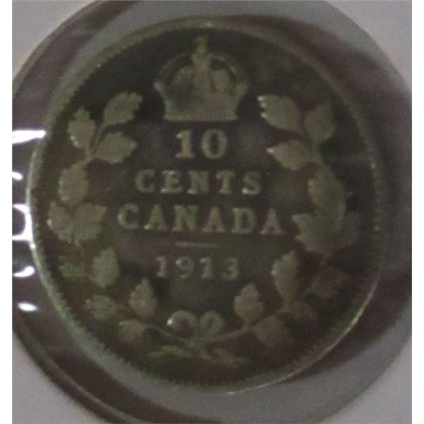 1913 CANADA KING GEORGE V SILVER DIME
