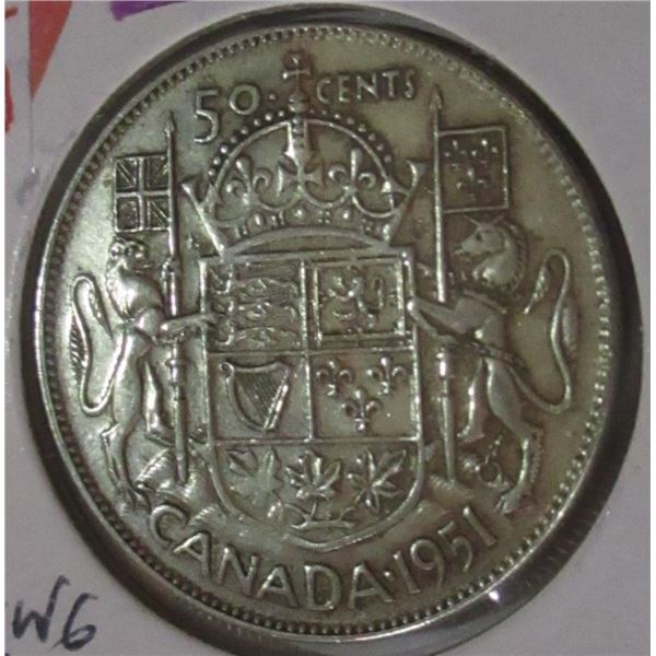1951 CANADA KING GEORGE VI SILVER HALF DOLLAR