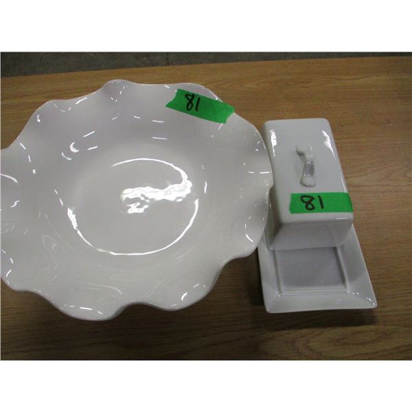 WHITE BOWL, BUTTER DISH
