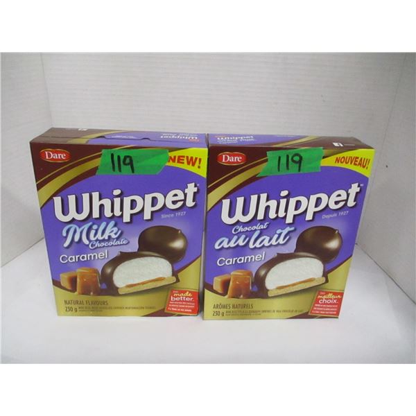 SHELF PULLS (AS IS):  WHIPPET CHOCOLATE CARAMEL COOKIES (2 X 230G) (DATED)