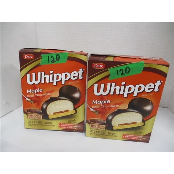 SHELF PULLS (AS IS):  WHIPPET MAPLE & CHOCOLATE COOKIES (2 X 285G BOXES) (DATED)