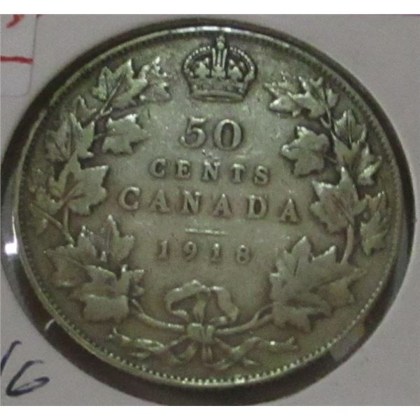 1918 CANADA KING GEORGE V SILVER HALF DOLLAR