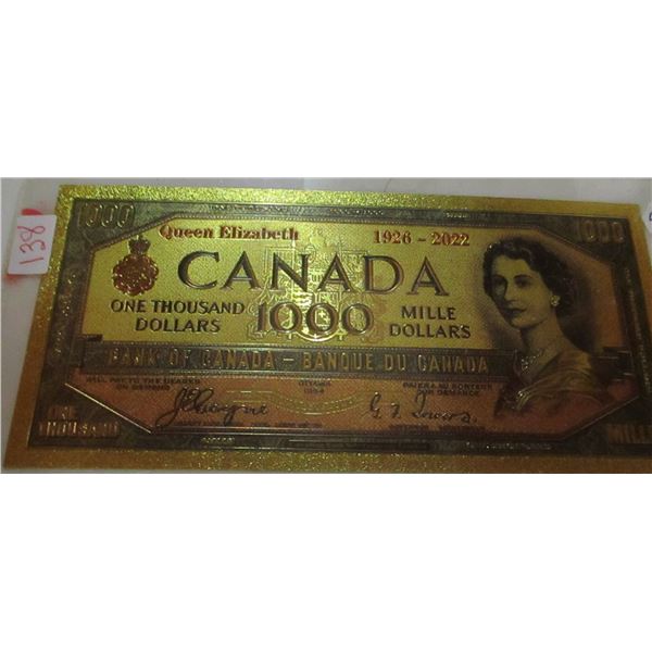 1954 BANK OF CANADA DEVILS FACE $1000 BANK NOTE (NOT LEGAL TENDER)
