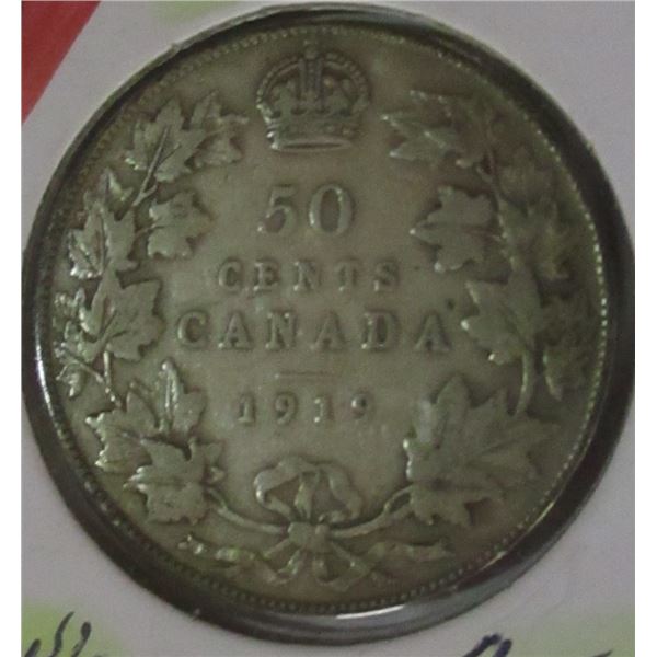 1919 CANADA KING GEORGE V SILVER HALF DOLLAR