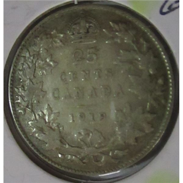 1919 CANADA KING GEORGE V SILVER QUARTER