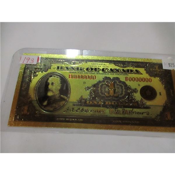 1935 GOLD SHIELD KING GEORGE V BANK OF CANADA $1 BILL