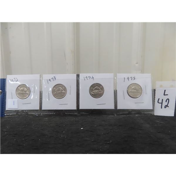 1972, 1973, 1974, 1975, Canadian Nickels