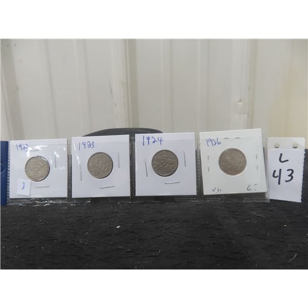 1922, 1923, 1924, 1926, Canadian Nickels