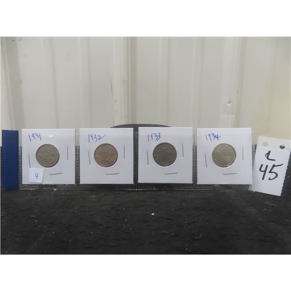 1931, 1932, 1933, 1934, Canadian Nickels