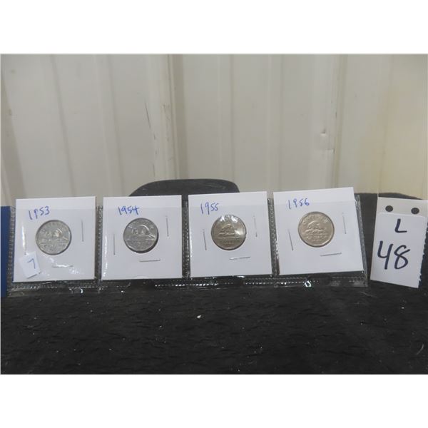 1953, 1954, 1955, 1956, Canadian Nickels