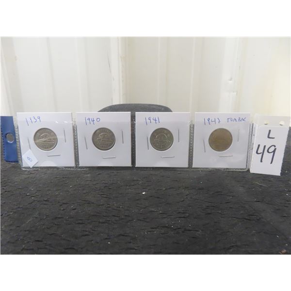 1939, 1940, 1941, 1942, Tombac Nickels