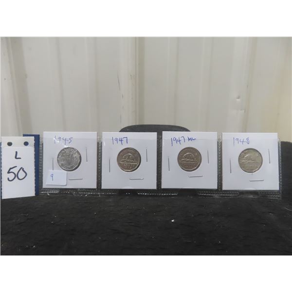 1945, 1947, 1947, 1948, Tombac Nickels