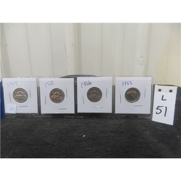 1964, 1965, 1966, 1967, Tombac Nickels