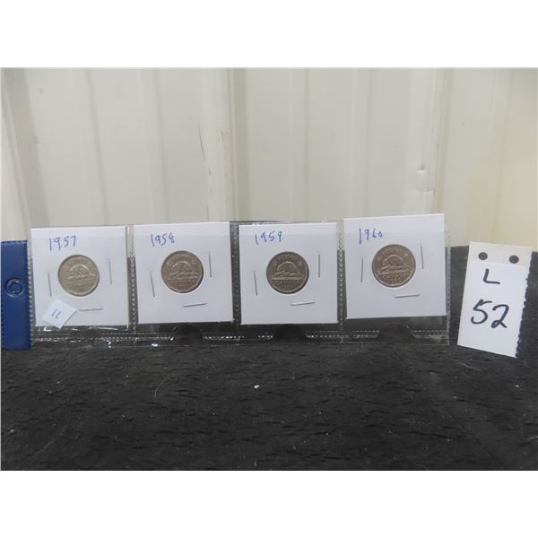 1957, 1958, 1959, 1960, Tombac Nickels