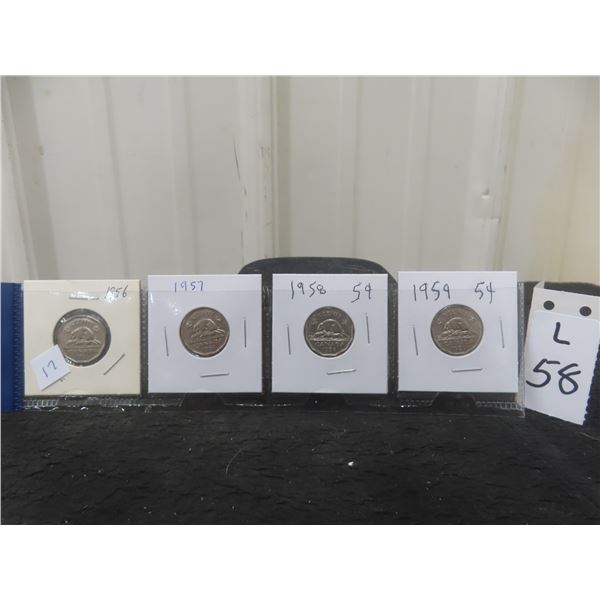 1956, 1957, 1958, 1959, Tombac Nickels