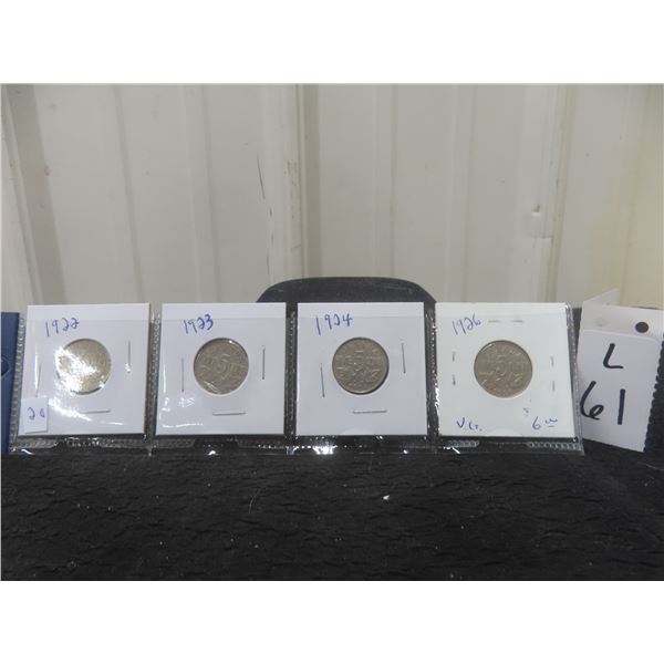 1922, 1923, 1924, 1926, Tombac Nickels