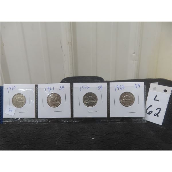 1960, 1961, 1962, 1963, Tombac Nickels