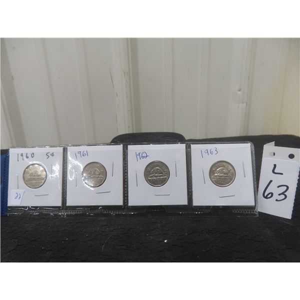 1960, 1961, 1962, 1963, Tombac Nickels
