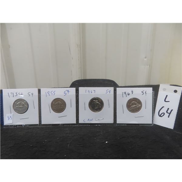 1954, 1955, 1967, 1968, Tombac Nickels