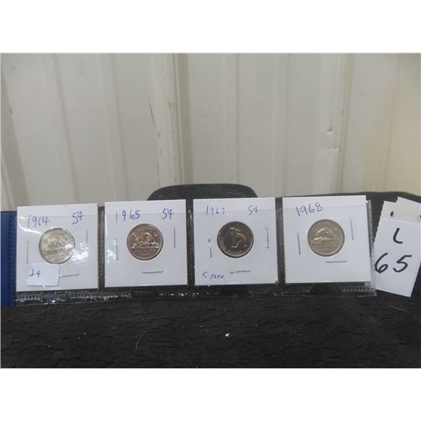 1964, 1965, 1967, 1968, Tombac Nickels