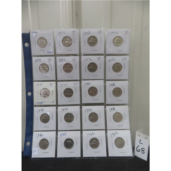Sheet of 20 Nickels 1970-1989