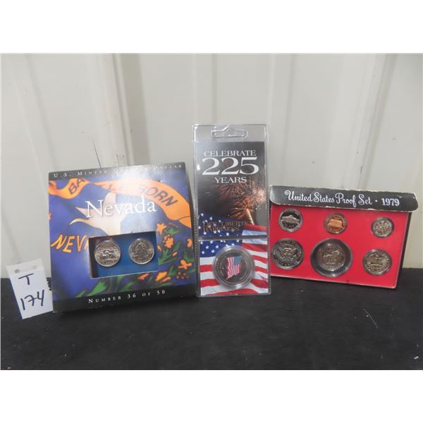 1979 U.s. PROOF Set, Nevada Quarter Dollar Set & U.s. 225th Anniversary Medallion