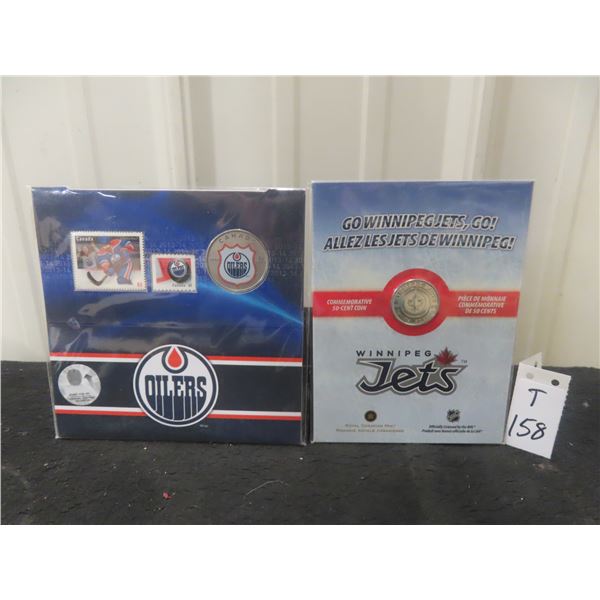 2014 RCM Edmonton Oilers 25 Cent Coin and Stamp Set & Wpg. Jets 50 Cent Coin