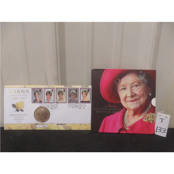 1999 Princess Diana Memorial 5 Pound Coin & 2002 Queen Mother Memorial 5 Pound Coin