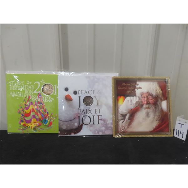 RCM 2015 Birthday Card & 2011 Xmas Card Coin Sets & 2004 Holiday Coin Gift Set
