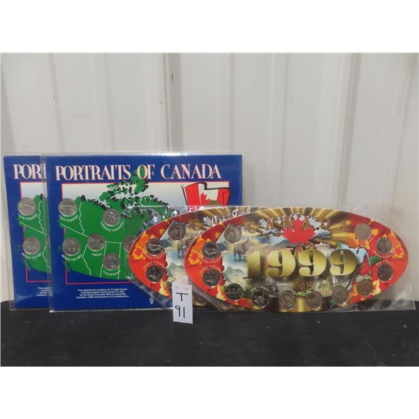 2 Portraits of Canadian 25 Cent Coin & 2- 1999 Millenium 25 Cent Coin Sets