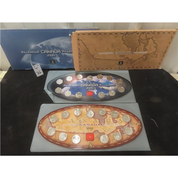2 Canadian Millenium 25 Cent Coin Sets 1999, & 2000