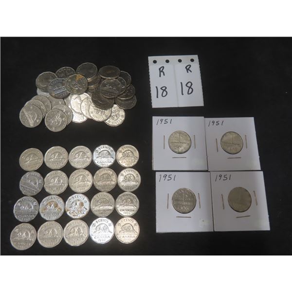 55 Canadian 1950's Beaver Nickels