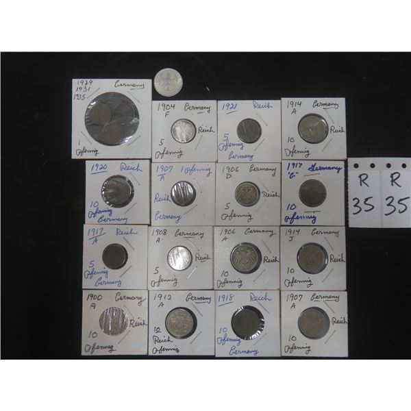 15 German Reich Coins, 1900-1921