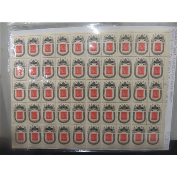 Canada 399i Vf nh Sheet of 50 'victoria Centenary' Fluorescent Paper Variety.1962