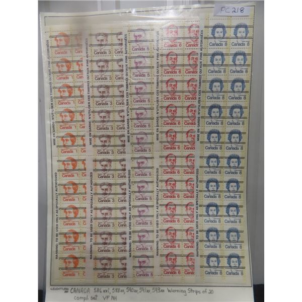 Canada 586XXi, 588XX, 590XX, 591XX, 593XX Vf nh Warning Strips of 20 YR.1973.