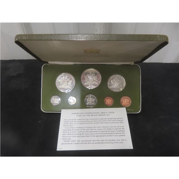 Trinidad & Tobago 1975 GEM Proof Set $5.00 & $10.00 Coins .925 Silver Box & C.o.a.
