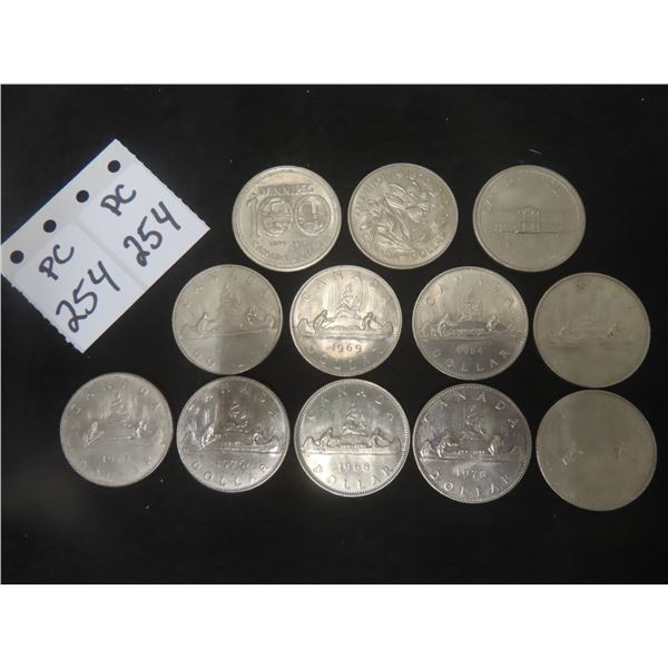 Canada Lot of 12 Nickel Dollars from 1968/1984.
