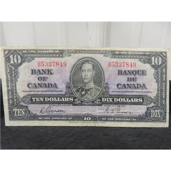 Canada 1937 K.g.vi $10.00 Gordon-towers Bank-note