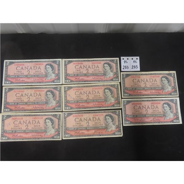 Canada 1954 Q.e.ii $2.00 Bank-notes 8 Bills