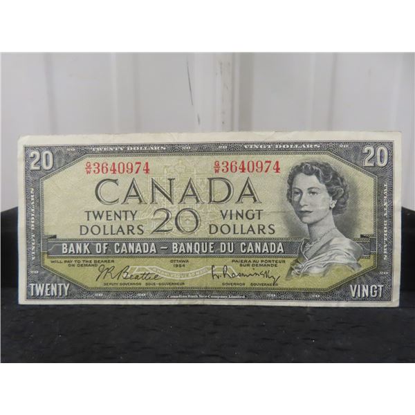 Canada 1954 Q.e.ii $20.00 Beattie-rasminisky Bank-note