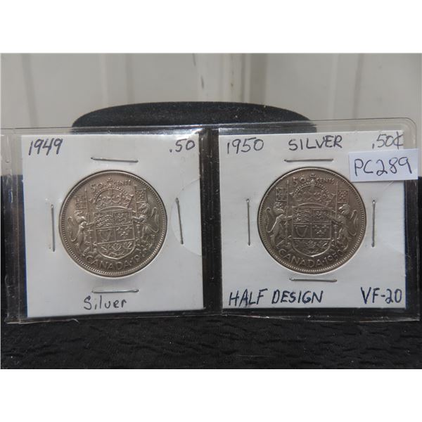 Canada Half-dollars 1949,1950 Very Fine, .800 Silver.