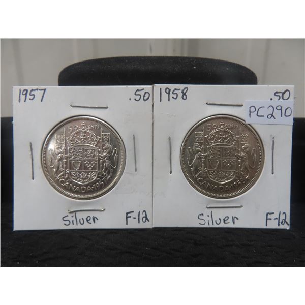 Canada Half-dollars 1957,1958 Fine, .800 Silver.