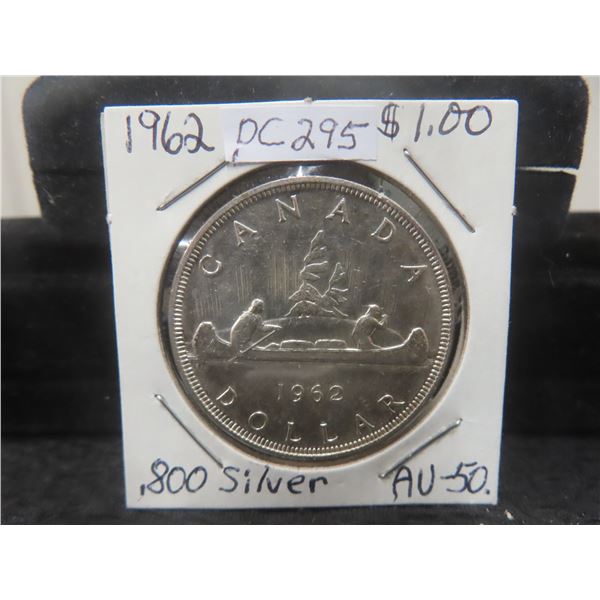 Canada Dollar 1962 A.U.50, .800 Silver 23.33 Grams.