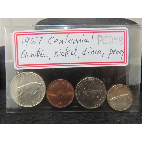 Canada 1967 Centennial Wildlife Set Penny, Nickel, Dime, Quarter .800 Silver