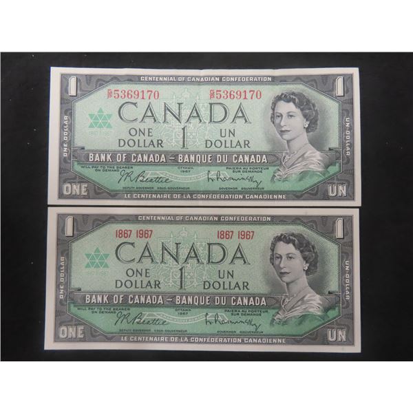 Canada 1967 Centennial 1 Dollar Notes with & Without Serial #'s