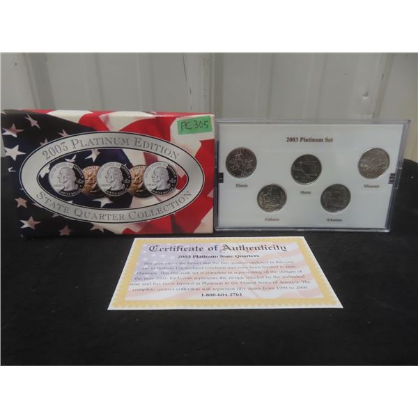 USA State Quarter Collection 2003 Platinum Pure Layered C.o.a. Proof